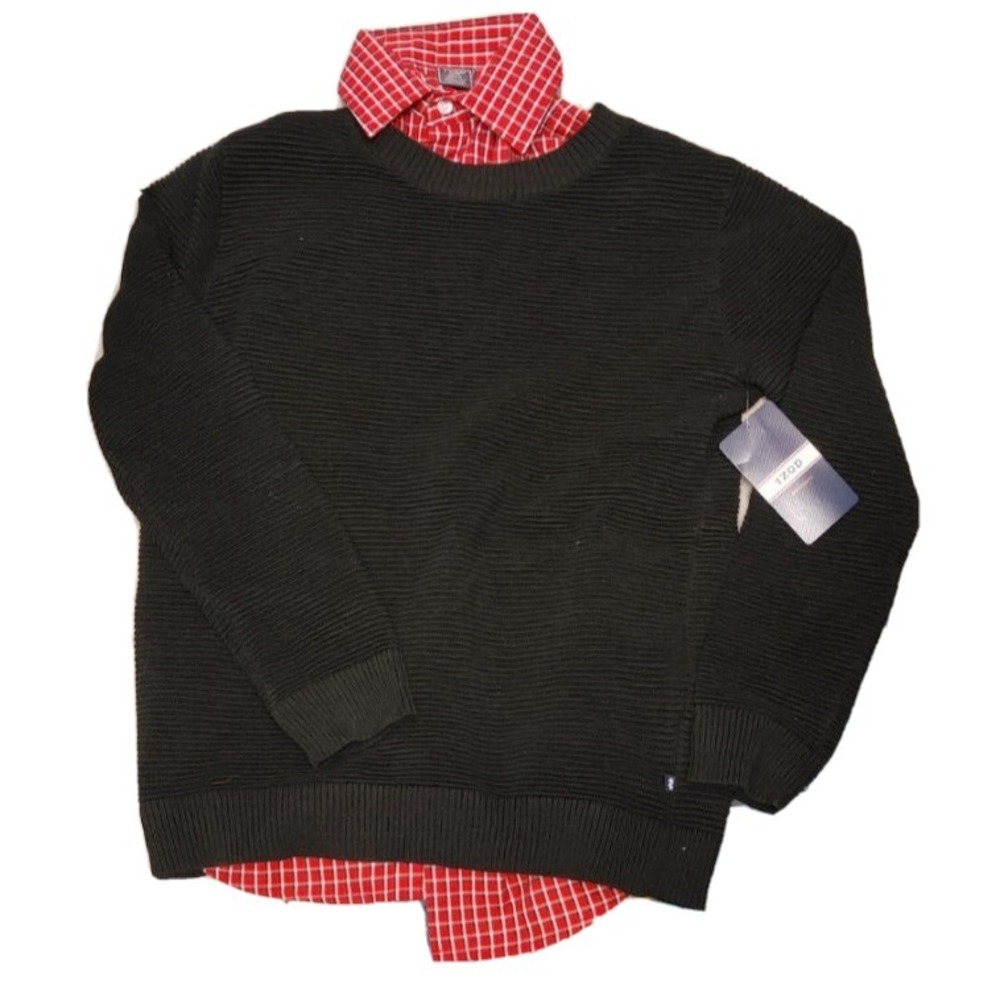 NWT‎ Izod Boys Ribbed Sweater Red Check Button-Up Shirt Set 14/16